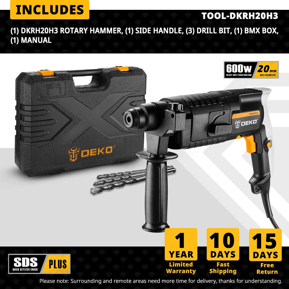 Perforateur rotatif DEKO 220 V avec boîte BMC, 600 W-1000 W, perceuse à percussion électrique, 6 accessoires