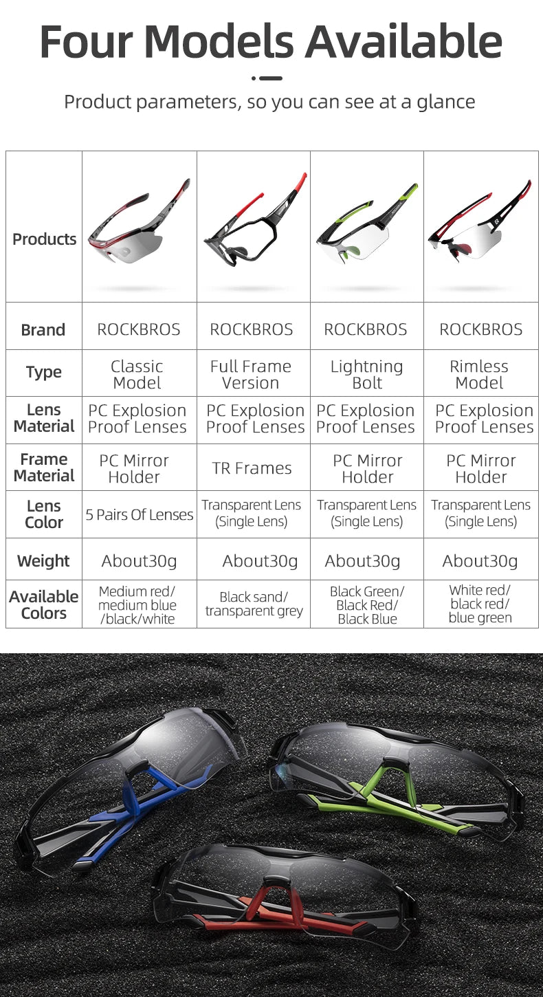 ROCKBROS Lunettes de cyclisme photochromiques Lunettes de vélo VTT Homme Lunettes de soleil Sport Lunettes de protection Cyclisme sur route