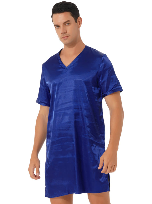Women Men Silk Satin Pajamas Sleepwear Short Sleeves Nightshirt Kimono Bathrobe Sleep Gown Robe Summer Nightgown Homewear