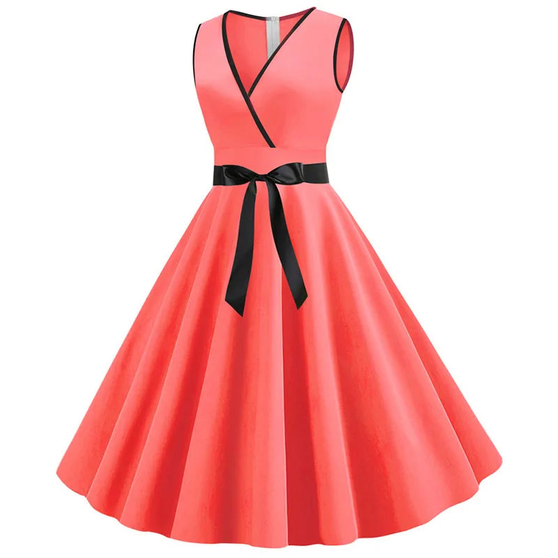 Woman Retro Dresses Audrey Hepburn 1950s 60s Rockabilly Polka Dot Bow Pinup Ball Grown Party Robe  Vestidos