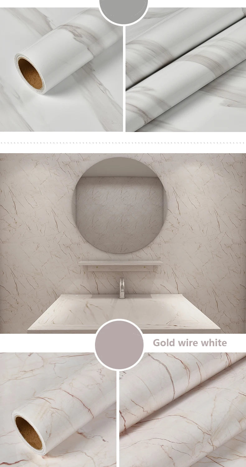 Marble Vinyl Film DIY Self Adhesive Wallpaper Bathroom Kitchen Cupboard Countertops Contact Paper PVC Waterproof Wall Stickers