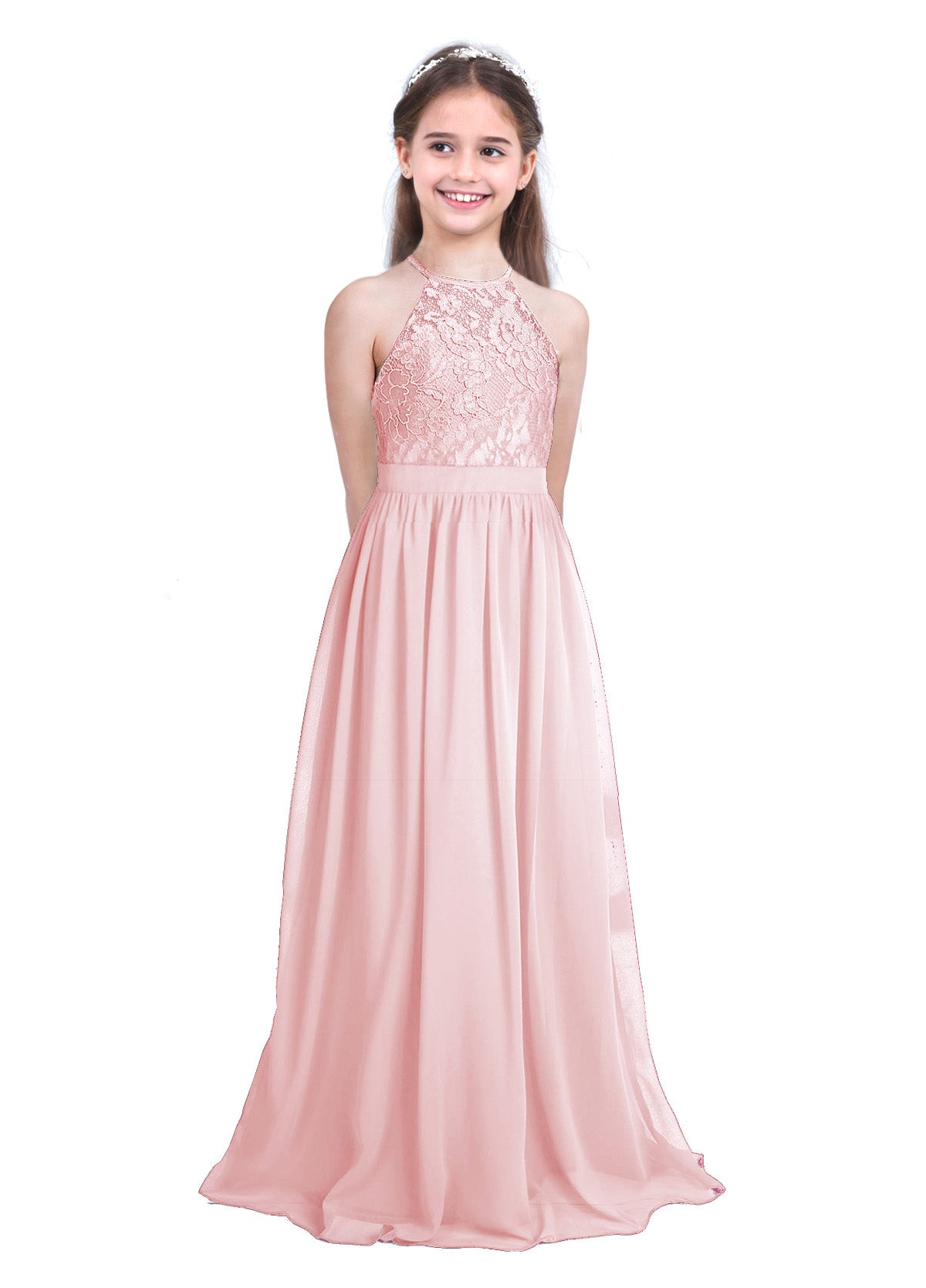 Robe de demoiselle d'honneur en mousseline florale avec découpe au dos pour enfants, tenue de fête d'anniversaire ou de mariage pour filles