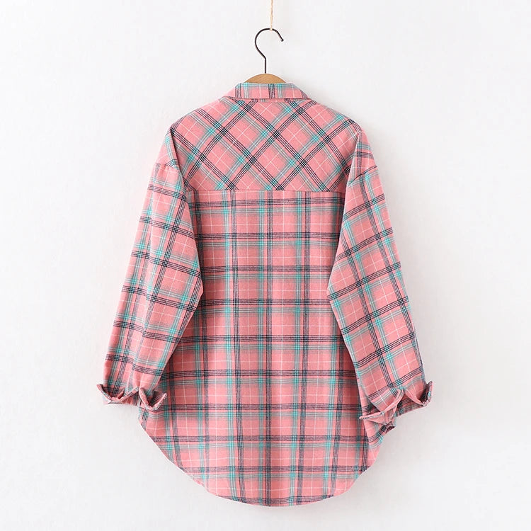 2024 Automne Nouvelle Chemise à Carreaux Ample pour Femme Marque Excellente Qualité Blouses et Hauts Design Décontracté Frais Chemises à Manches Longues pour Femme