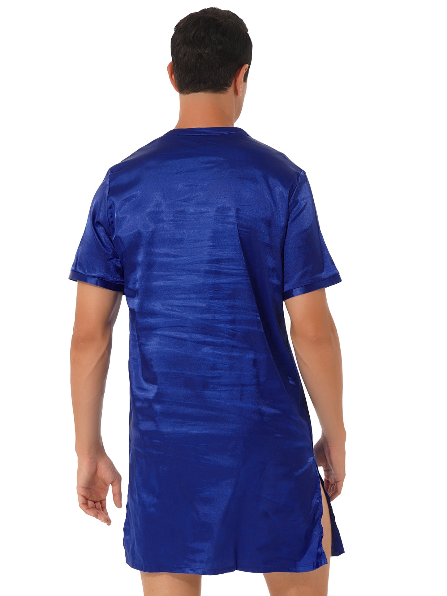 Damen Herren Seidensatin Pyjamas Schlafanzug Kurzarm Nachthemd Kimono Bademantel Schlafrock Morgenmantel Sommer Nachthemd Homewear