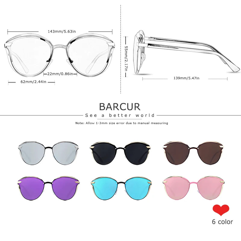 BARCUR Lunettes de soleil polarisées rondes tendance pour femme, lunettes de soleil pour femme