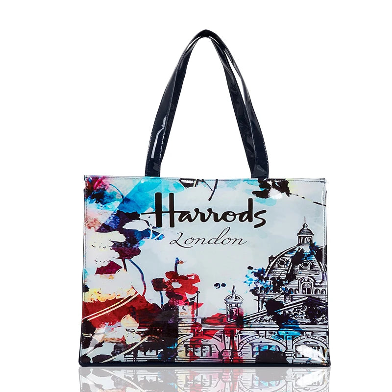 Horizontal Edition PVC Reusable Shopping Bag Eco-friendly London Lady Shopper Bag Large Capacity Waterproof Handbag Shoulder Bag