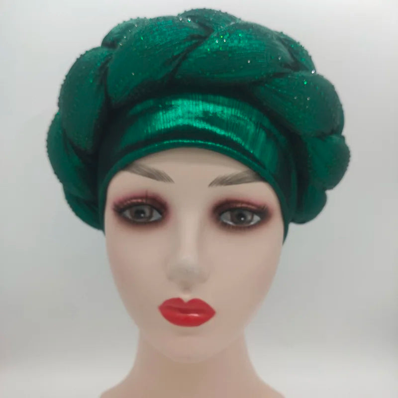 Bandeau africain tressé à diamants faits à la main Turban Femme Voiles de tête Pré-noués Foulard Bonnet Chapeau de mariage nigérian
