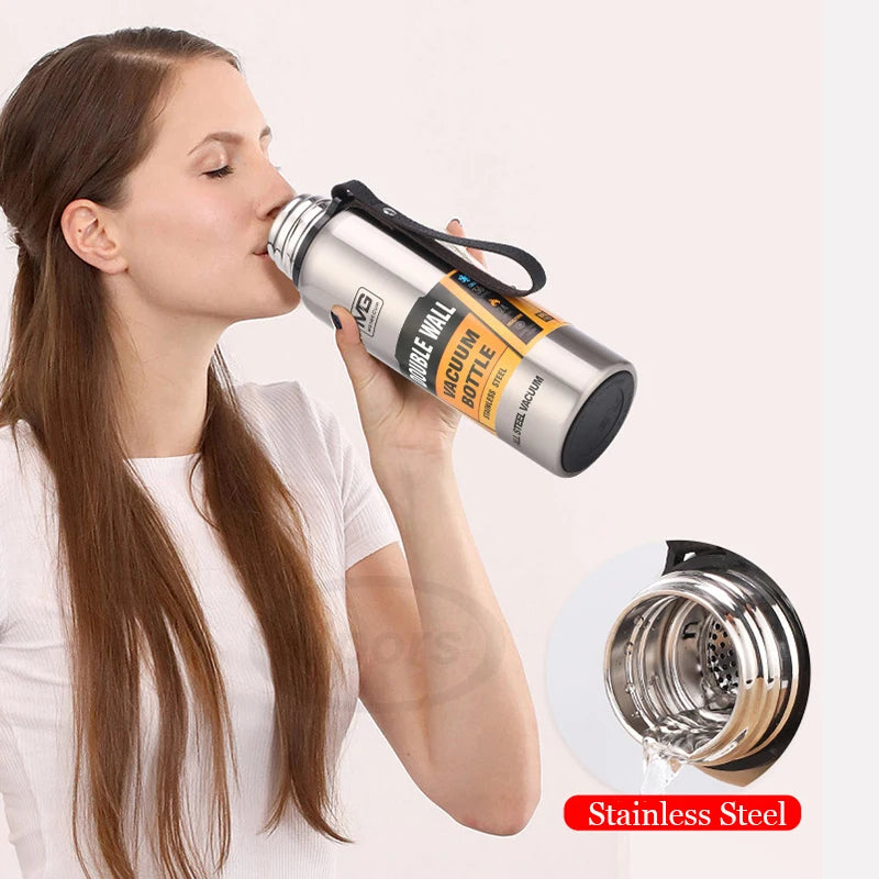 UPORS Edelstahl-Thermoskanne mit großer Kapazität, tragbare Vakuum-Flasche, isolierter Becher mit Seil, Thermosflasche 500/700/1000/1500ml