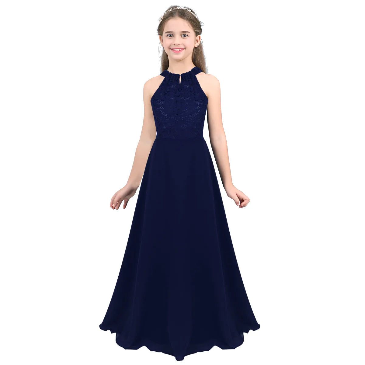 Robe de demoiselle d'honneur en mousseline florale avec découpe au dos pour enfants, tenue de fête d'anniversaire ou de mariage pour filles