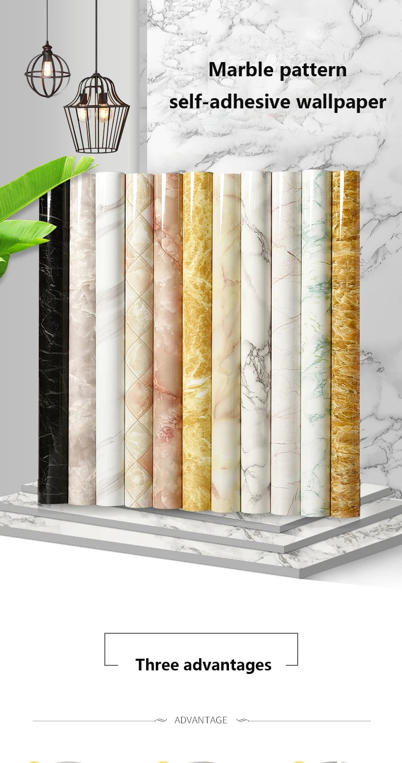Marble Vinyl Film DIY Self Adhesive Wallpaper Bathroom Kitchen Cupboard Countertops Contact Paper PVC Waterproof Wall Stickers