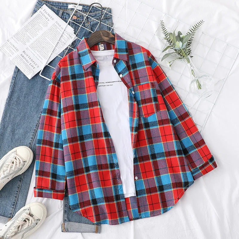 Women's Plaid Shirt 2025 New Ladies Loose Casual Blouse and Tops Fresh College Style Female Long Sleeve Shirts Women Clothes