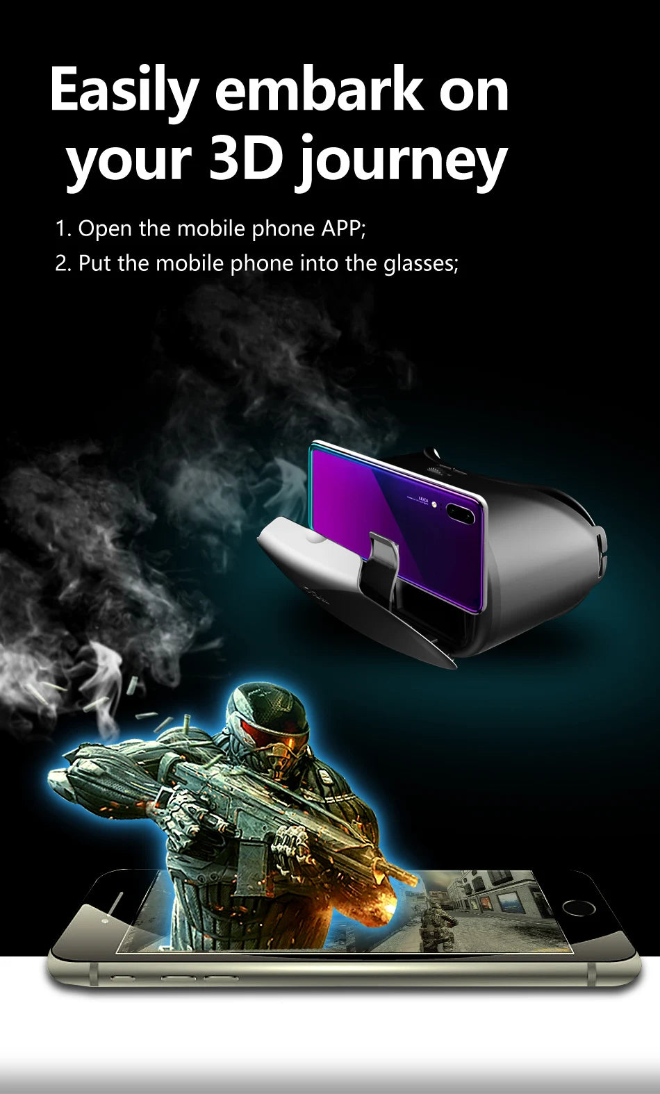 3D Virtual Reality VR Brille für iPhone Android Smartphone Handy Helm Headset mit echten Linsen Goggles Geräte
