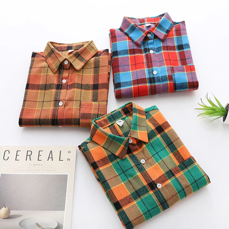 Women's Plaid Shirt 2025 New Ladies Loose Casual Blouse and Tops Fresh College Style Female Long Sleeve Shirts Women Clothes