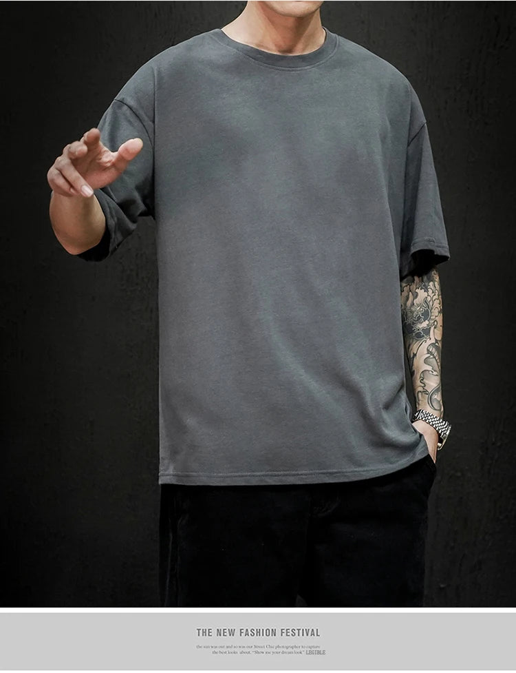 LEGIBLE 2025 Sommer Herren T-Shirt Lässiges lockeres Baumwoll-Kurzarm-T-Shirt Herren Oberteil T-Shirt Herren
