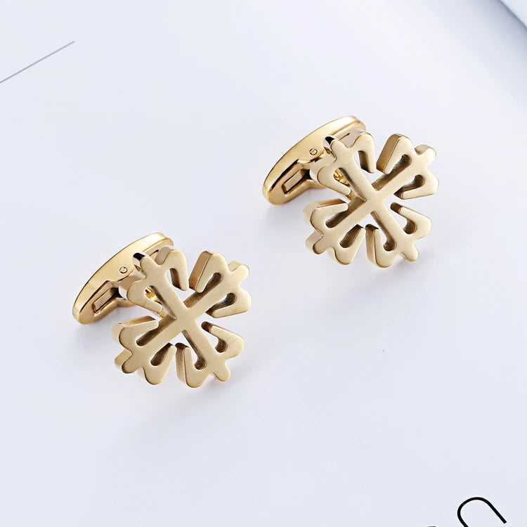 Lepton 18K Gold Plated Crusaders Cufflinks Matte Stainless Steel Cufflink For Mens Wedding Groom Business Cuff Links Gemelos