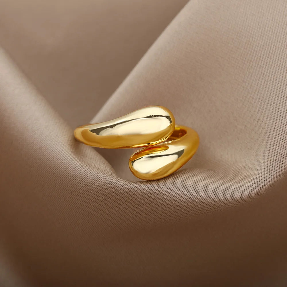 Edelstahlringe für Damen 2024 Trend Offener Goldfarbener Doppelperlenring Hochzeit Ästhetischer Schmuck Paar Geschenk anillos