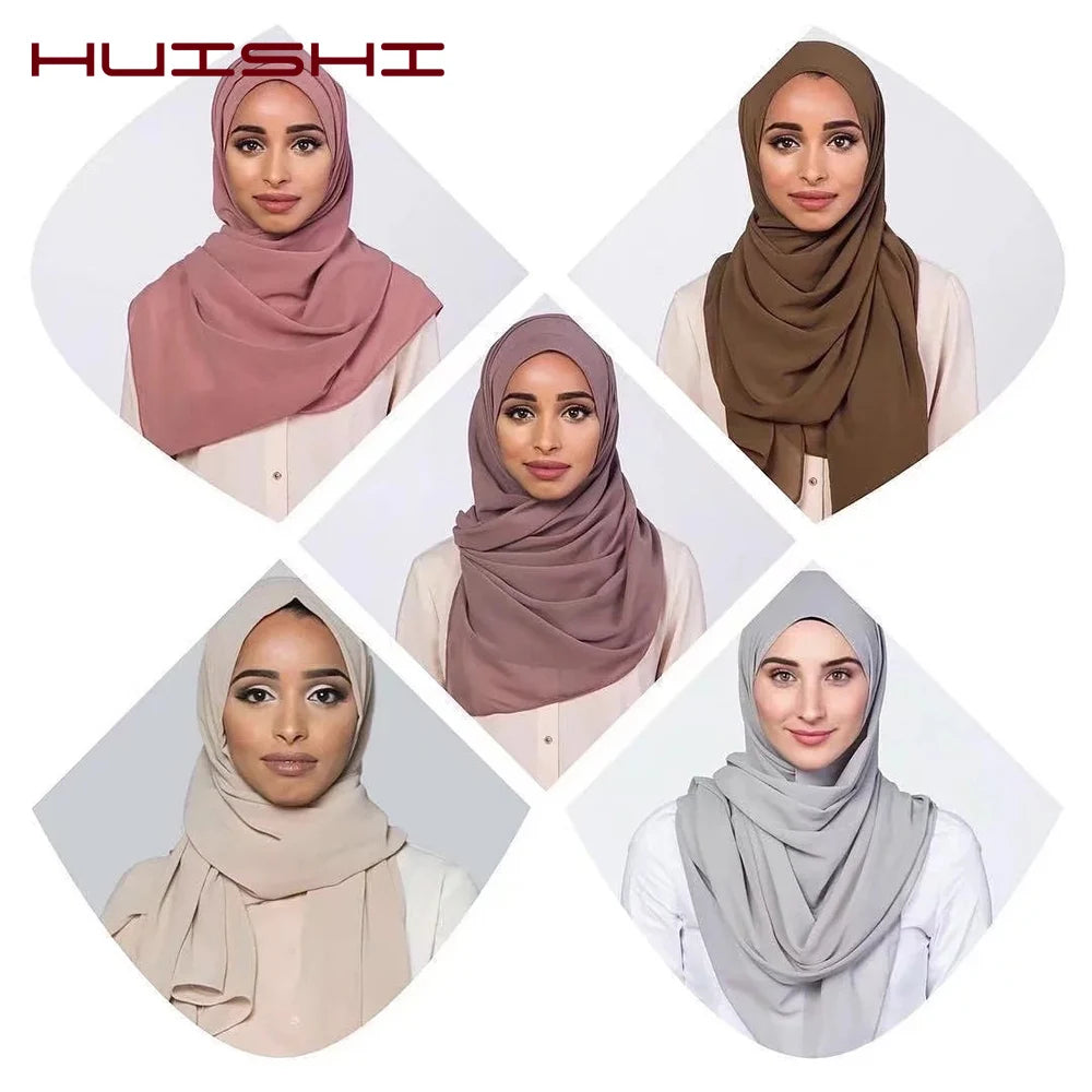 Hijab musulman en mousseline pour femmes, écharpe en mousseline bulle, voile pour femmes, musulmanes, islamiques, de couleur unie, malaisiennes, écharpes foulard musulman