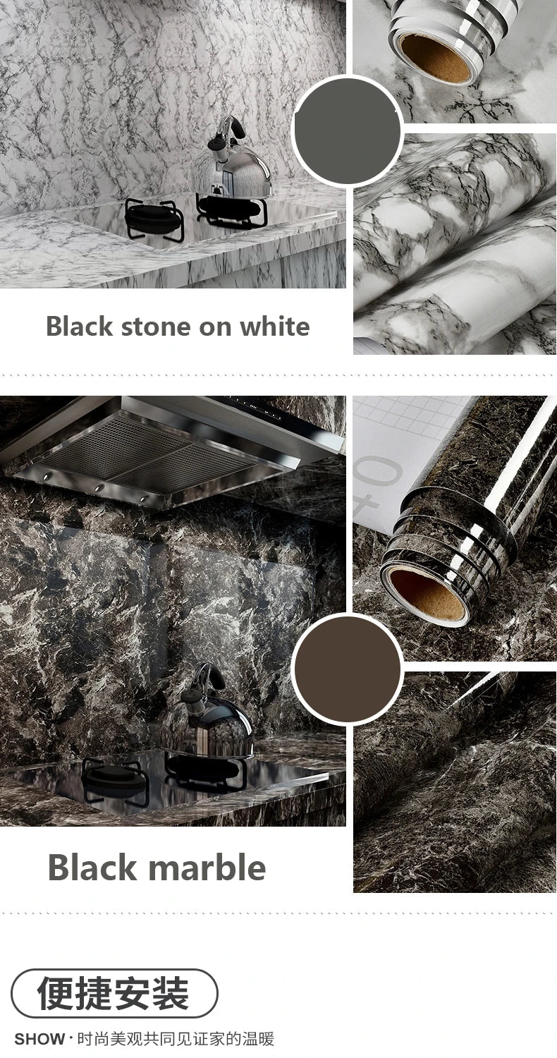Marble Vinyl Film DIY Self Adhesive Wallpaper Bathroom Kitchen Cupboard Countertops Contact Paper PVC Waterproof Wall Stickers