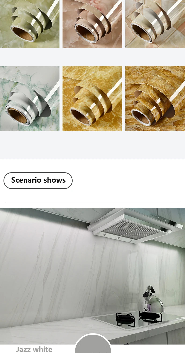 Marble Vinyl Film DIY Self Adhesive Wallpaper Bathroom Kitchen Cupboard Countertops Contact Paper PVC Waterproof Wall Stickers