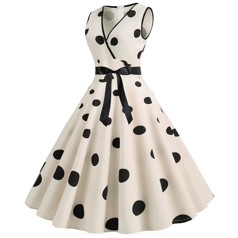 Woman Retro Dresses Audrey Hepburn 1950s 60s Rockabilly Polka Dot Bow Pinup Ball Grown Party Robe  Vestidos