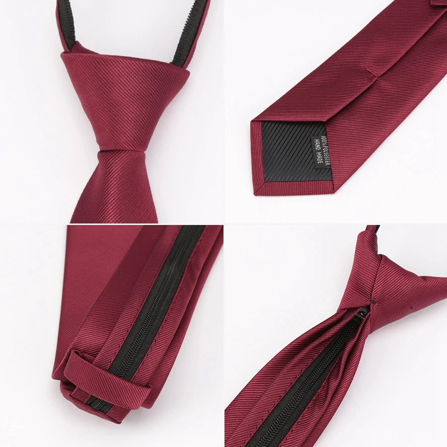 Cravate Homme à Fermeture Éclair Cravate Paresseuse Mode Unie 6cm Cravates Affaires pour Homme Mouchoir Nœud Papillon Accessoires Chemise de Mariage Homme