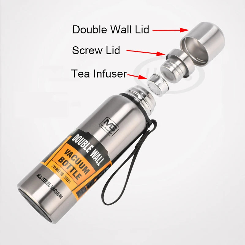 UPORS Edelstahl-Thermoskanne mit großer Kapazität, tragbare Vakuum-Flasche, isolierter Becher mit Seil, Thermosflasche 500/700/1000/1500ml