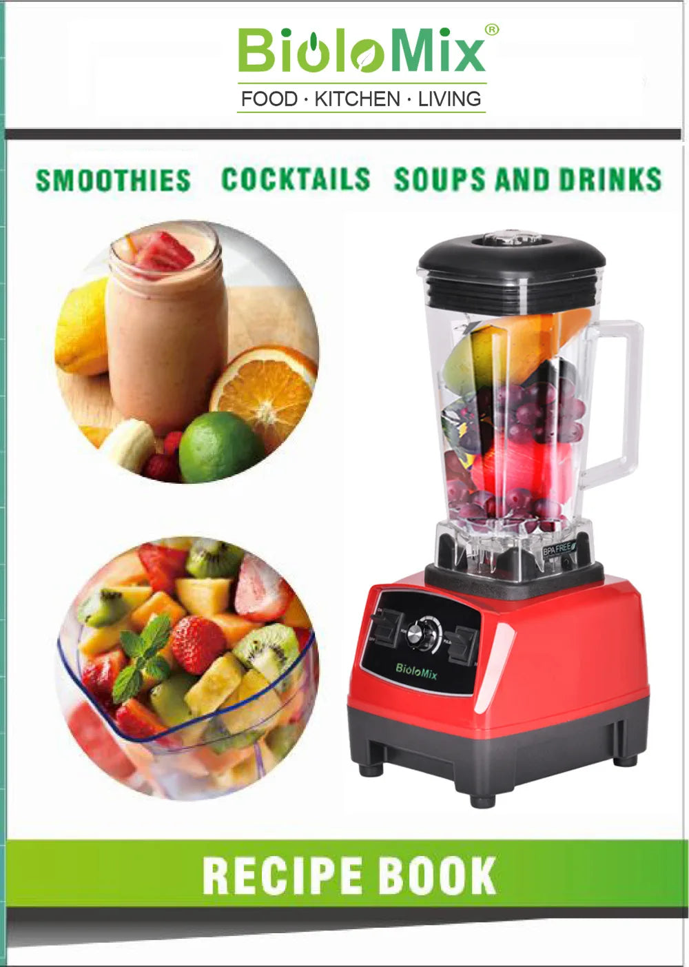 BioloMix BPA Free 2L Jar 2200W Professional Smart Timer Pre-programed Blender Mixer Juicer Food Processor Ice Smoothies Crusher