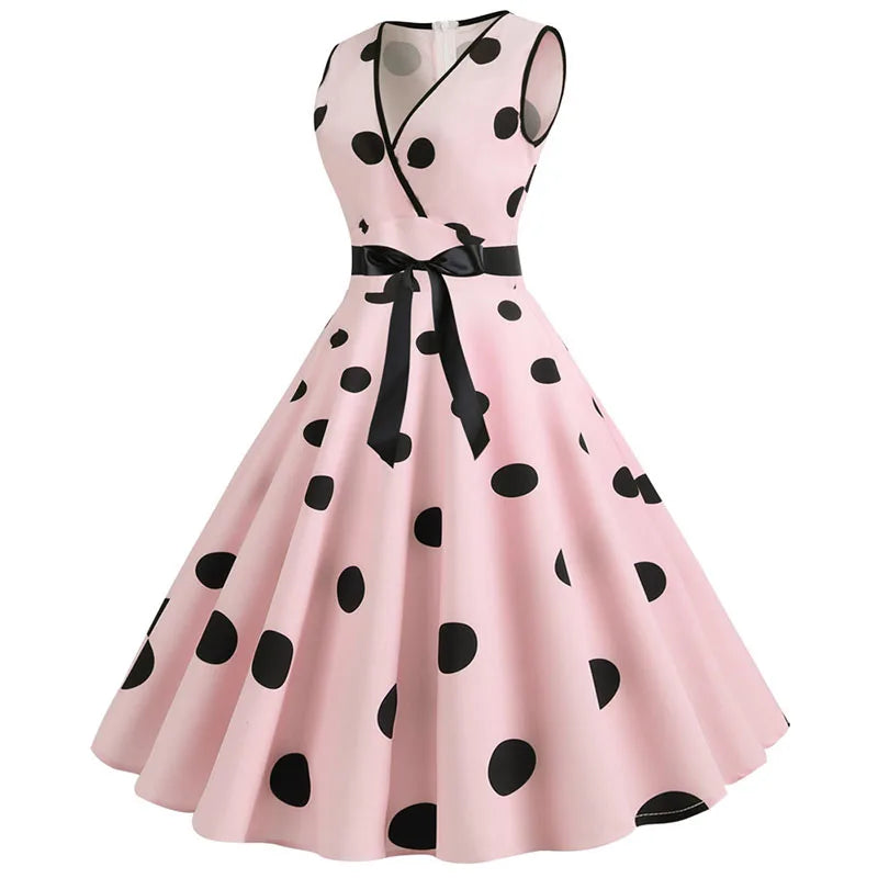 Woman Retro Dresses Audrey Hepburn 1950s 60s Rockabilly Polka Dot Bow Pinup Ball Grown Party Robe  Vestidos