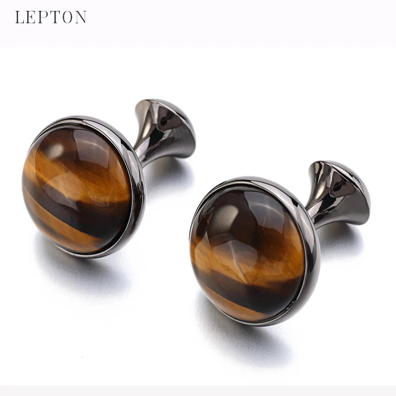 Unaufdringlicher Luxus Tigerauge-Manschettenknöpfe für Herren Lepton Hochwertige runde Tigerauge-Manschettenknöpfe Relojes gemelos Bestes Geschenk