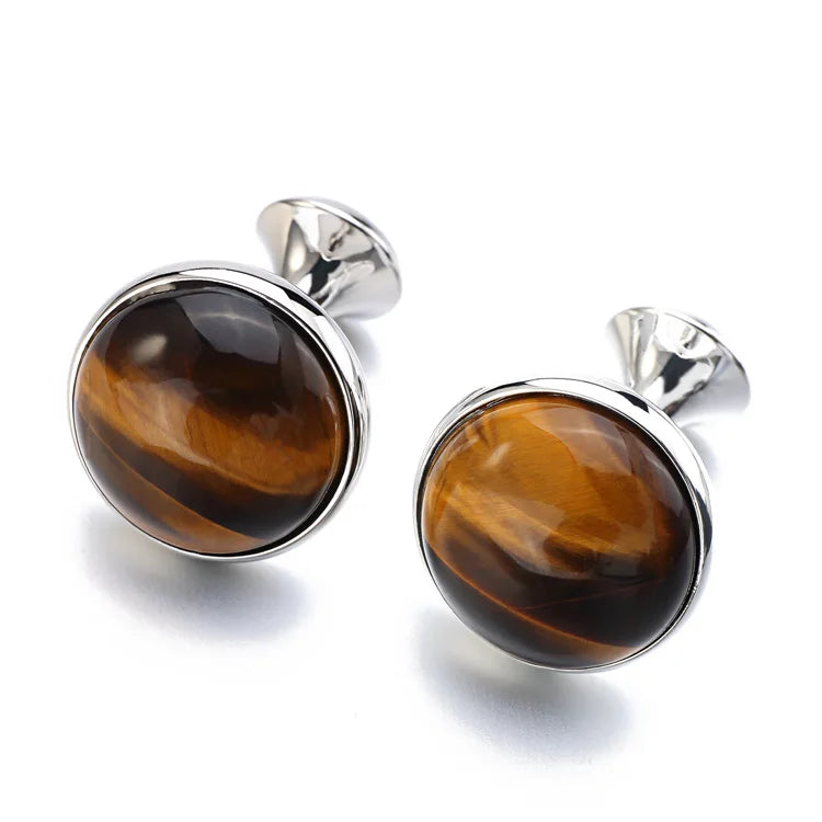 Unaufdringlicher Luxus Tigerauge-Manschettenknöpfe für Herren Lepton Hochwertige runde Tigerauge-Manschettenknöpfe Relojes gemelos Bestes Geschenk