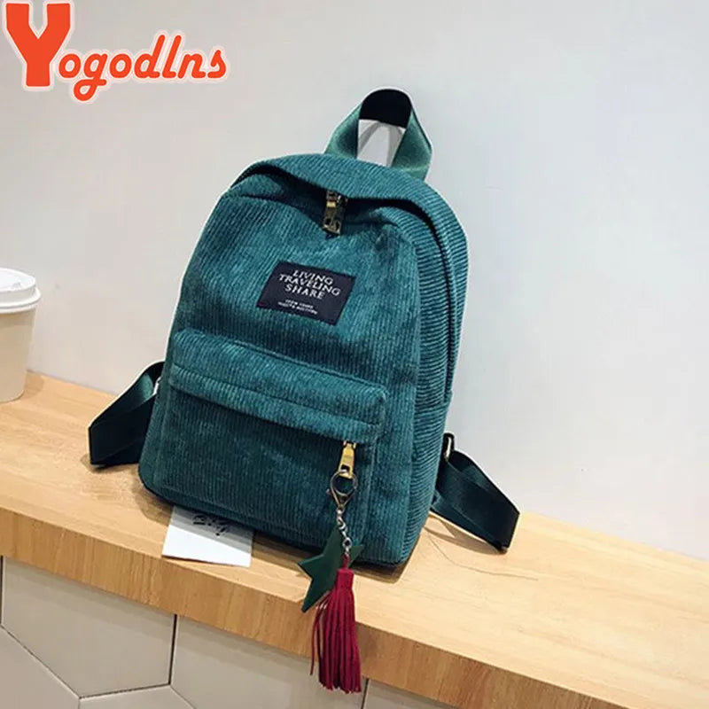 Yogodlns Sacs à dos pour femmes Sac à bandoulière d'école avec pompon Sac à dos en velours côtelé pour femmes Sacs pour ordinateur portable pour filles Sac à dos de style preppy