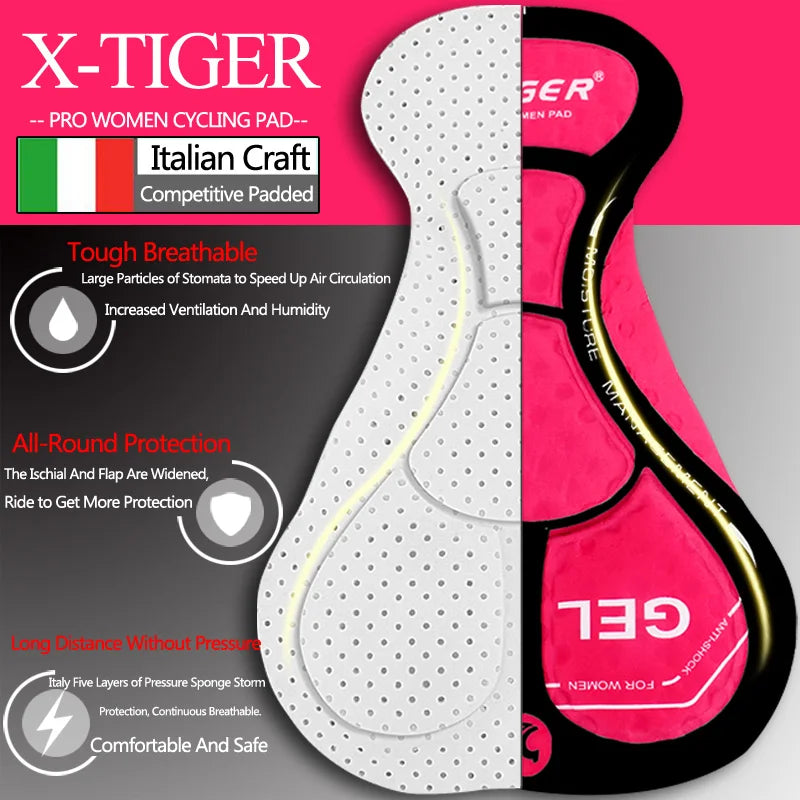 Pantalon de cyclisme X-TIGER pour femmes, anti-choc, VTT, anti-transpiration, 5D, antidérapant, rembourré en gel, pour course à vélo