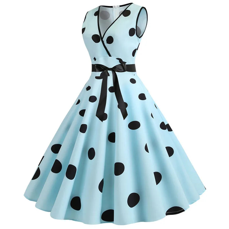 Woman Retro Dresses Audrey Hepburn 1950s 60s Rockabilly Polka Dot Bow Pinup Ball Grown Party Robe  Vestidos