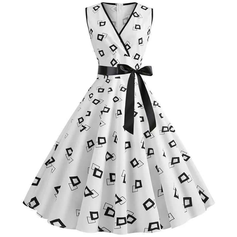 Woman Retro Dresses Audrey Hepburn 1950s 60s Rockabilly Polka Dot Bow Pinup Ball Grown Party Robe  Vestidos