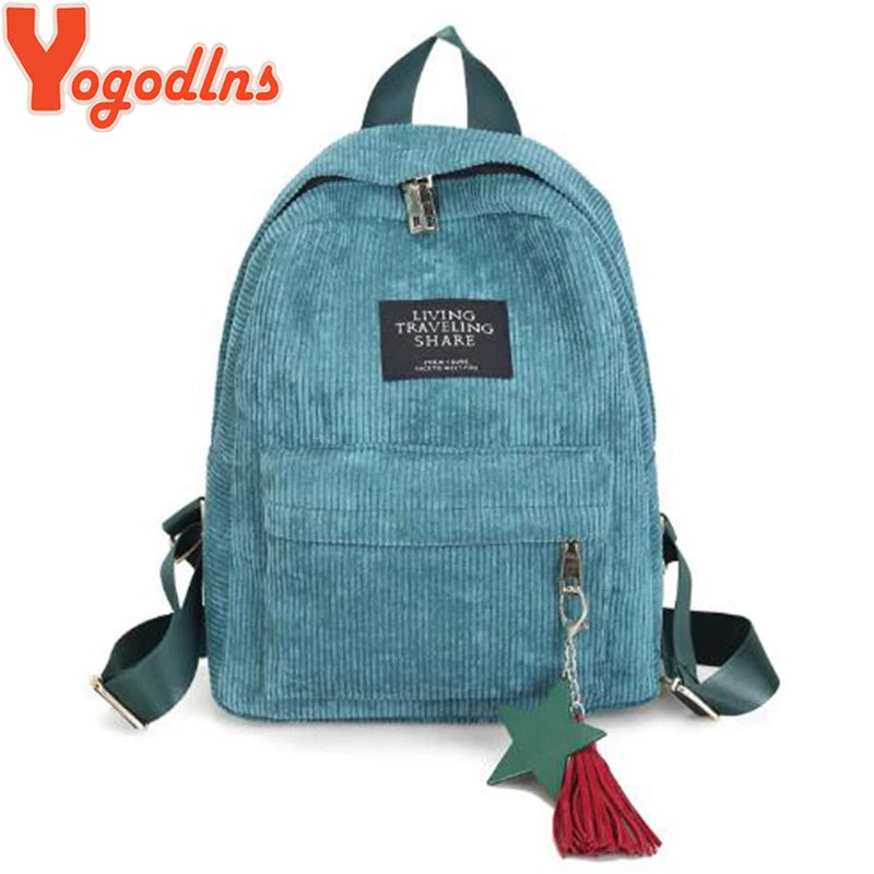 Yogodlns Sacs à dos pour femmes Sac à bandoulière d'école avec pompon Sac à dos en velours côtelé pour femmes Sacs pour ordinateur portable pour filles Sac à dos de style preppy