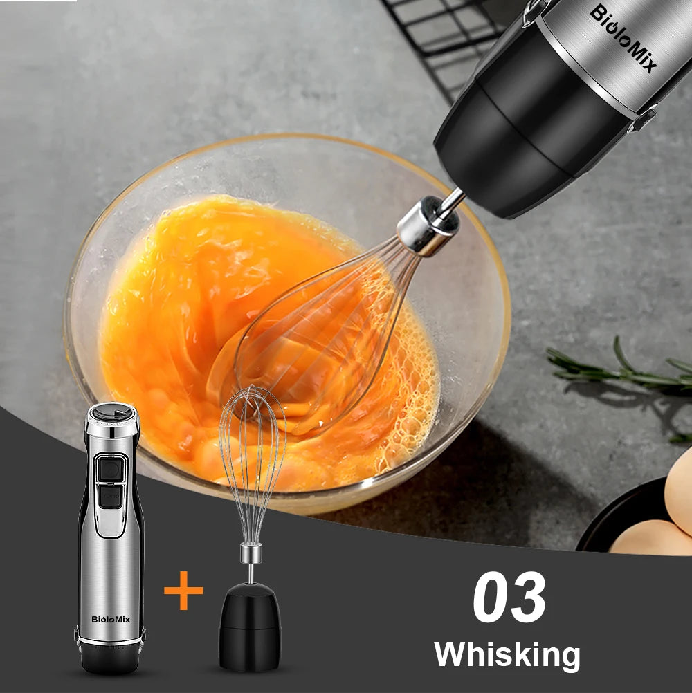 BioloMix Mixeur Plongeant 4-en-1 Haute Puissance 1200W avec Hachoir et Gobelet à Smoothies Lames en Acier Inoxydable pour Glace