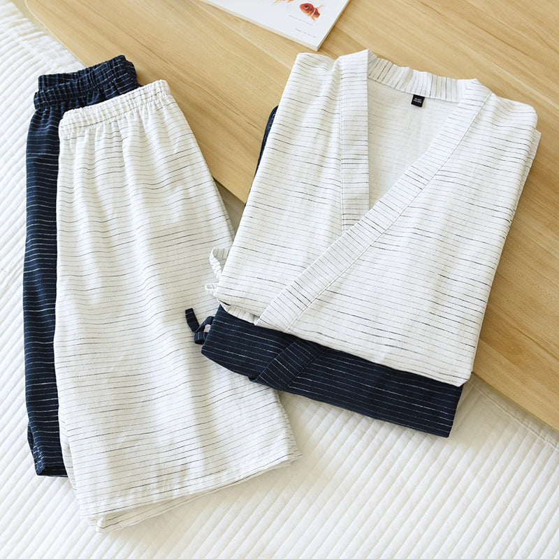 Neuer japanischer Kimono Kurzarm-Shorts-Anzug Herren Pyjama Zweiteiler Sommer Baumwolle Yukata Übergröße Bademantel Nachtwäsche für Herren