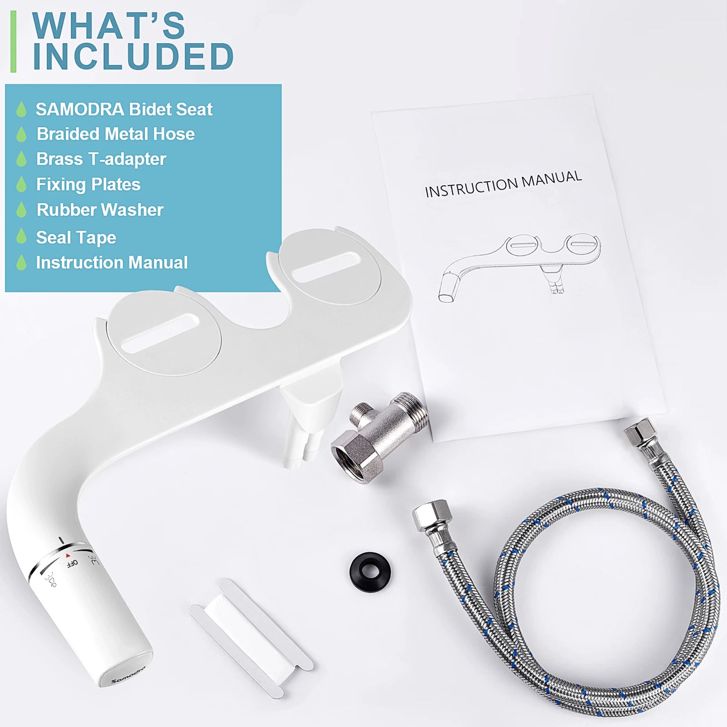 SAMODRA Bidetaufsatz, ultraschlanker Toilettensitzaufsatz, zwei Düsen, Bidet, einstellbarer Wasserdruck, nicht-elektrischer Popoduscher