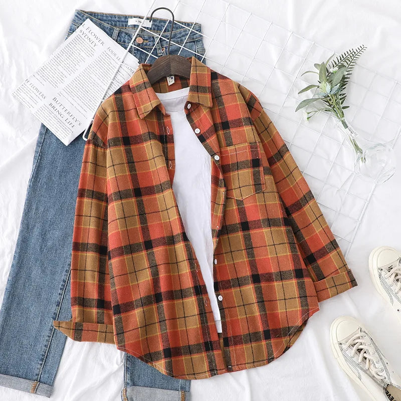 Women's Plaid Shirt 2025 New Ladies Loose Casual Blouse and Tops Fresh College Style Female Long Sleeve Shirts Women Clothes
