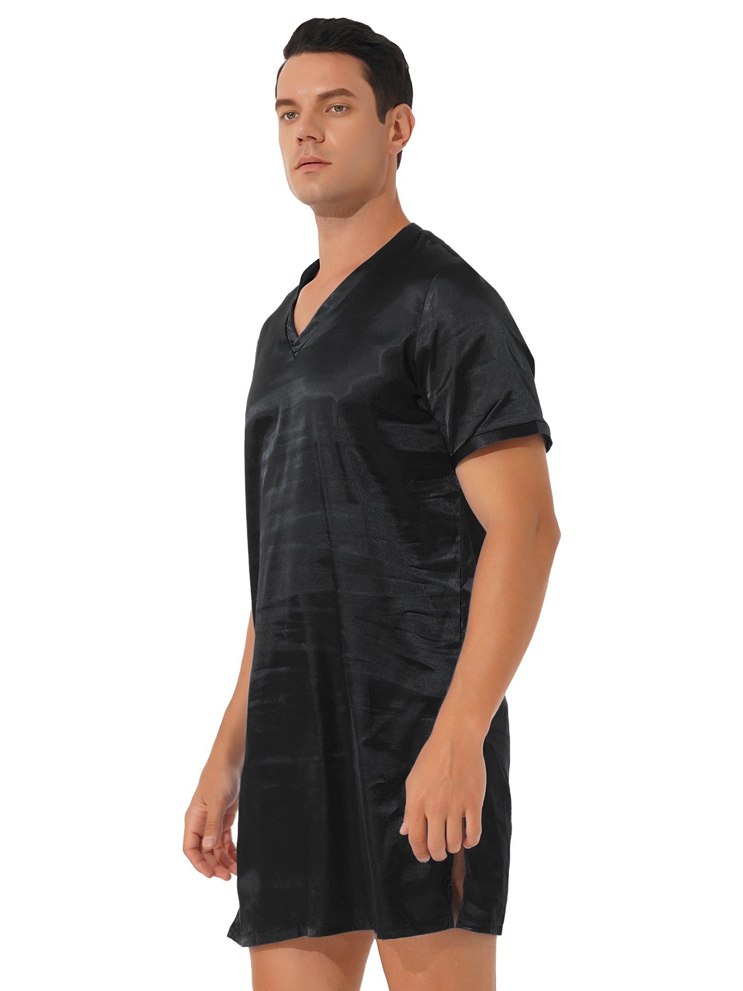 Damen Herren Seidensatin Pyjamas Schlafanzug Kurzarm Nachthemd Kimono Bademantel Schlafrock Morgenmantel Sommer Nachthemd Homewear