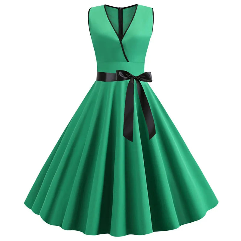 Woman Retro Dresses Audrey Hepburn 1950s 60s Rockabilly Polka Dot Bow Pinup Ball Grown Party Robe  Vestidos