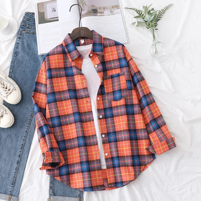 Women's Plaid Shirt 2025 New Ladies Loose Casual Blouse and Tops Fresh College Style Female Long Sleeve Shirts Women Clothes