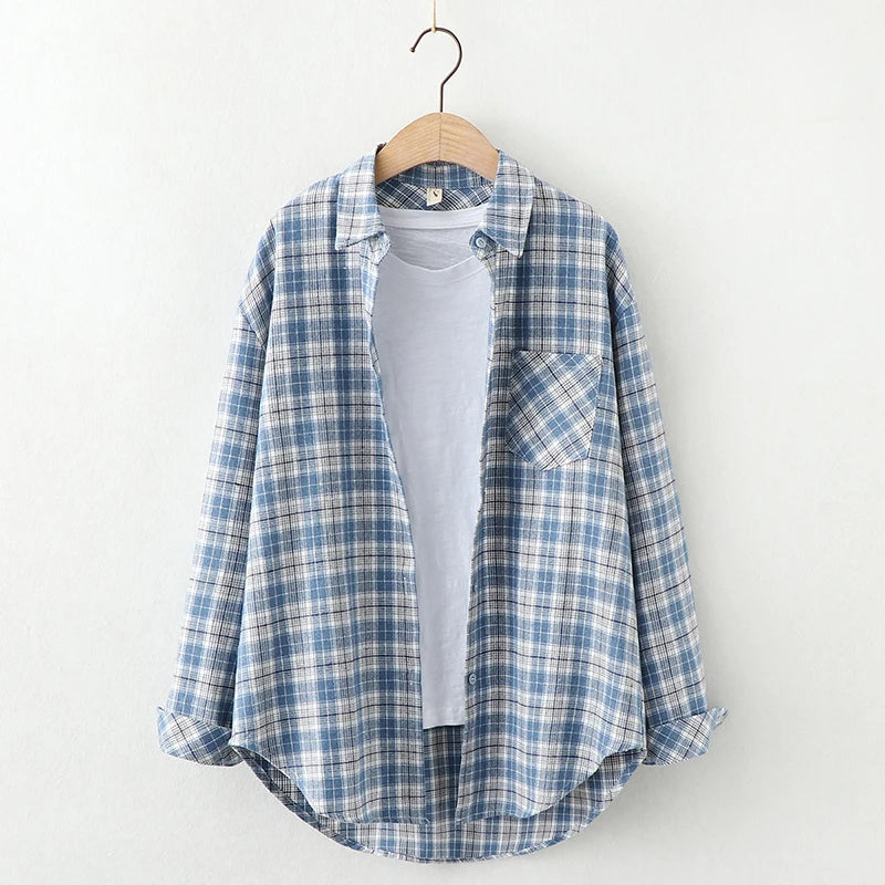 2024 Automne Nouvelle Chemise à Carreaux Ample pour Femme Marque Excellente Qualité Blouses et Hauts Design Décontracté Frais Chemises à Manches Longues pour Femme