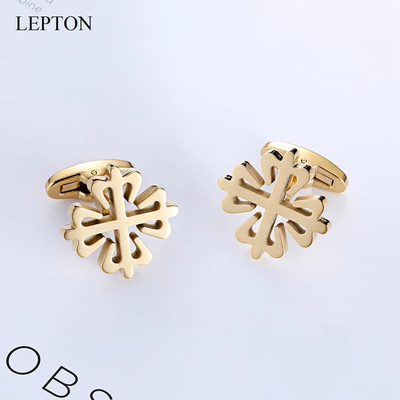 Lepton 18K Gold Plated Crusaders Cufflinks Matte Stainless Steel Cufflink For Mens Wedding Groom Business Cuff Links Gemelos