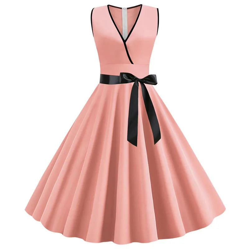 Woman Retro Dresses Audrey Hepburn 1950s 60s Rockabilly Polka Dot Bow Pinup Ball Grown Party Robe  Vestidos