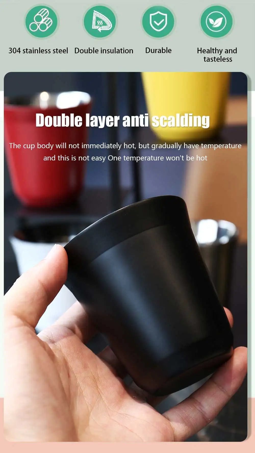 Tasses à espresso 80 ML/160 ML en acier inoxydable 304, tasses à café isothermes à double paroi, lavables au lave-vaisselle, tasses de petite capacité