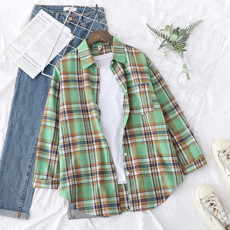 Women's Plaid Shirt 2025 New Ladies Loose Casual Blouse and Tops Fresh College Style Female Long Sleeve Shirts Women Clothes