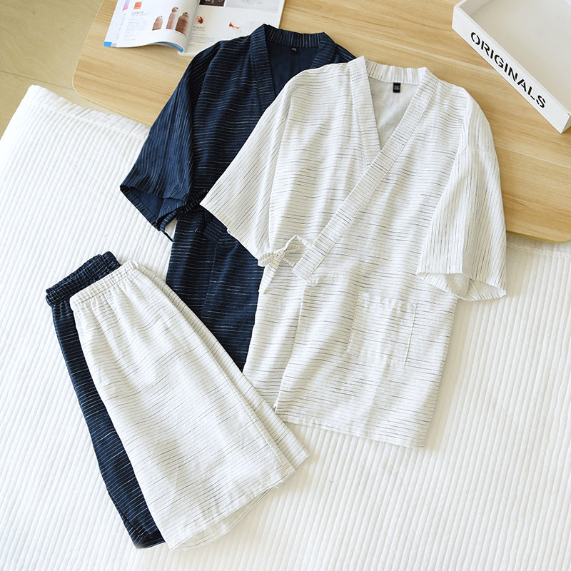 Neuer japanischer Kimono Kurzarm-Shorts-Anzug Herren Pyjama Zweiteiler Sommer Baumwolle Yukata Übergröße Bademantel Nachtwäsche für Herren
