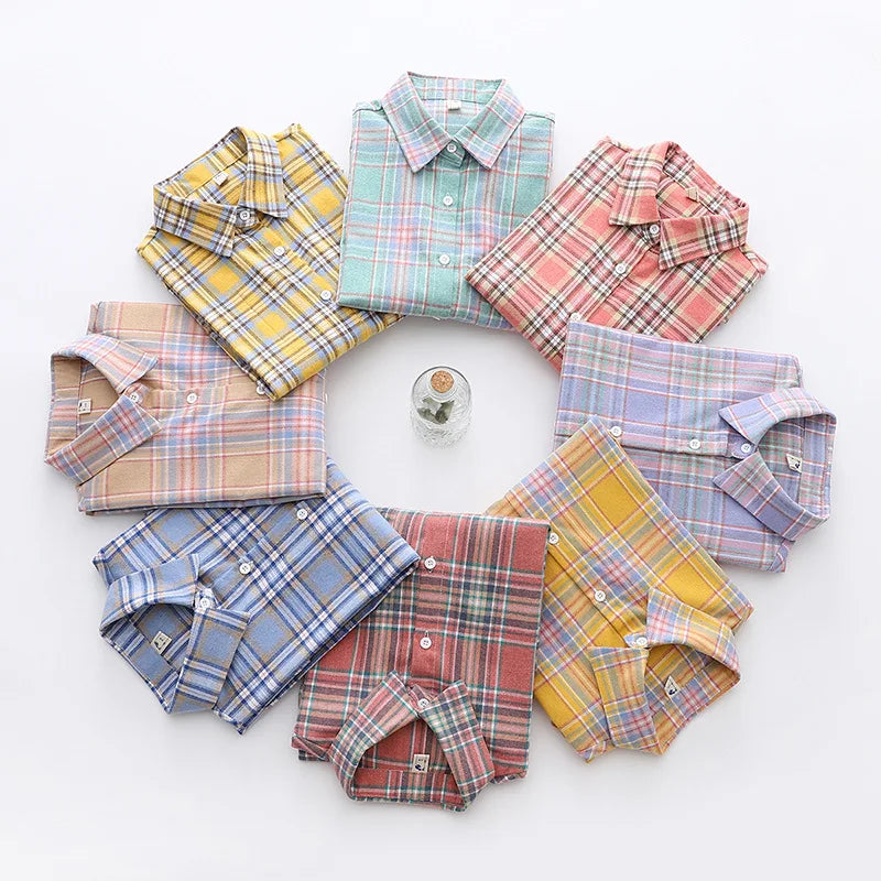 Women's Plaid Shirt 2025 New Ladies Loose Casual Blouse and Tops Fresh College Style Female Long Sleeve Shirts Women Clothes
