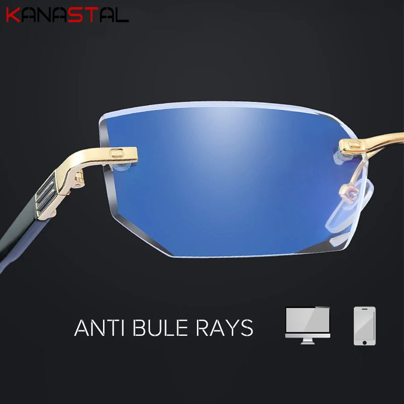 Lunettes de lecture anti-lumière bleue pour femmes, monture sans bords à découpe diamantée, pour hommes, anti-fatigue, hypermétropie, presbytie +1,5
